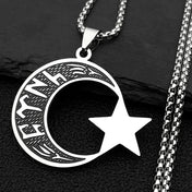 Gold Crescent Moon Star Necklace — Stainless Steel