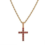 Two-Tone Iced Out Cross Pendant Red Zircon