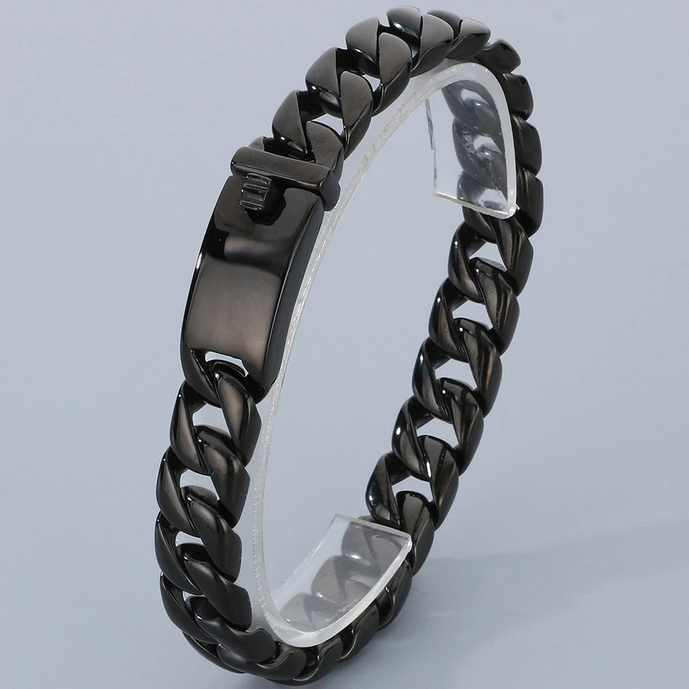 Classic 12MM Cuban Link Chain Bracelet for Man Waterproof Stainless Steel Men's Bracelets Wrist Hand Jewelry Boys Gifts