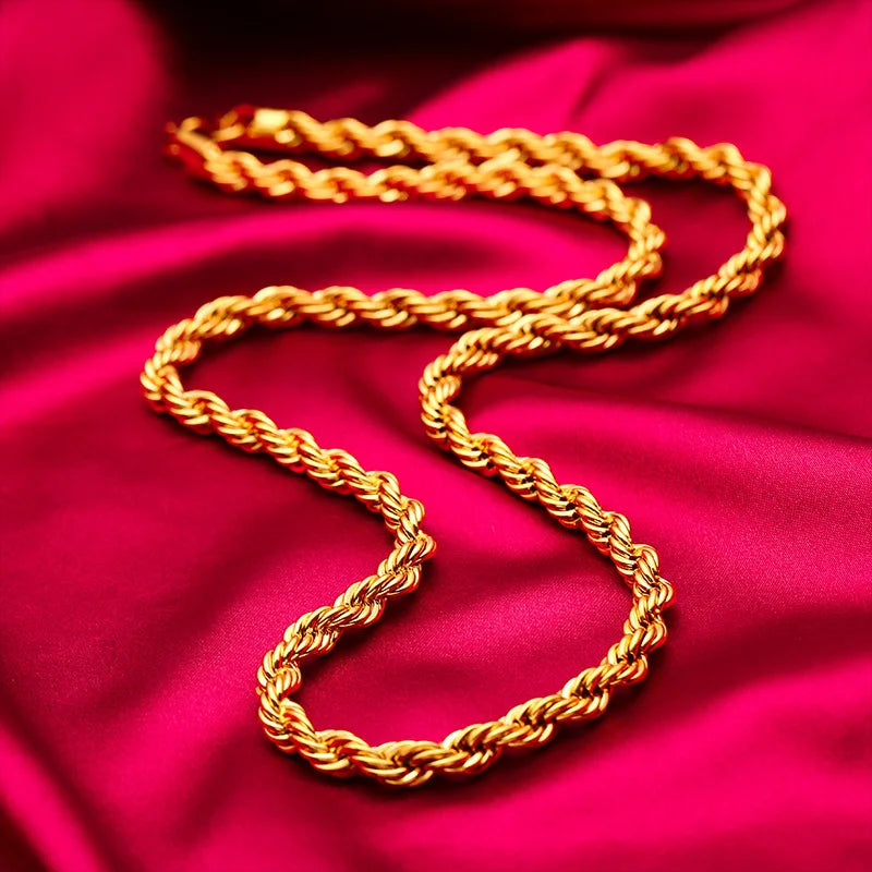 Men 24K Gold AU999 Pure Gold Dragon Head Twist Chain Necklace - Solid durable, 3D plump, non-deformable