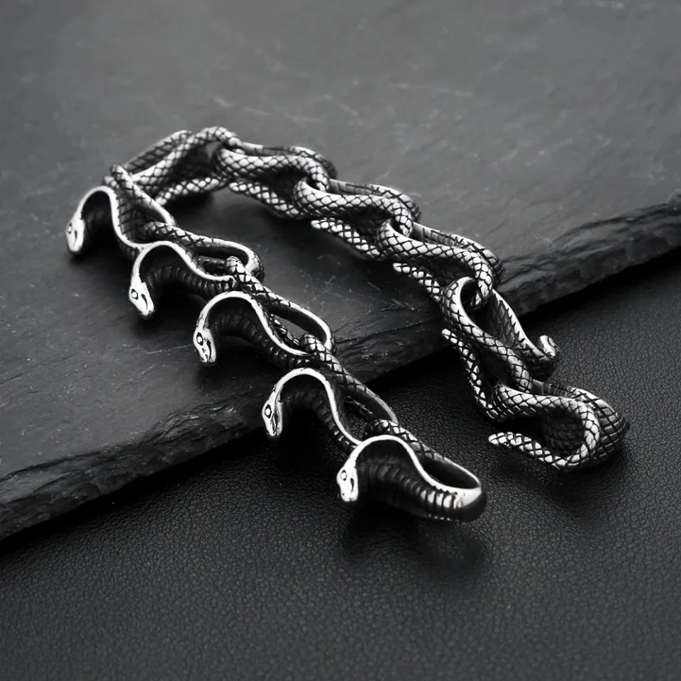 Vintage Punk Unique Snake Bracelets For Men Women 316L Stainless Steel Hip Hop Biker Vikings Animal Bangles Charm