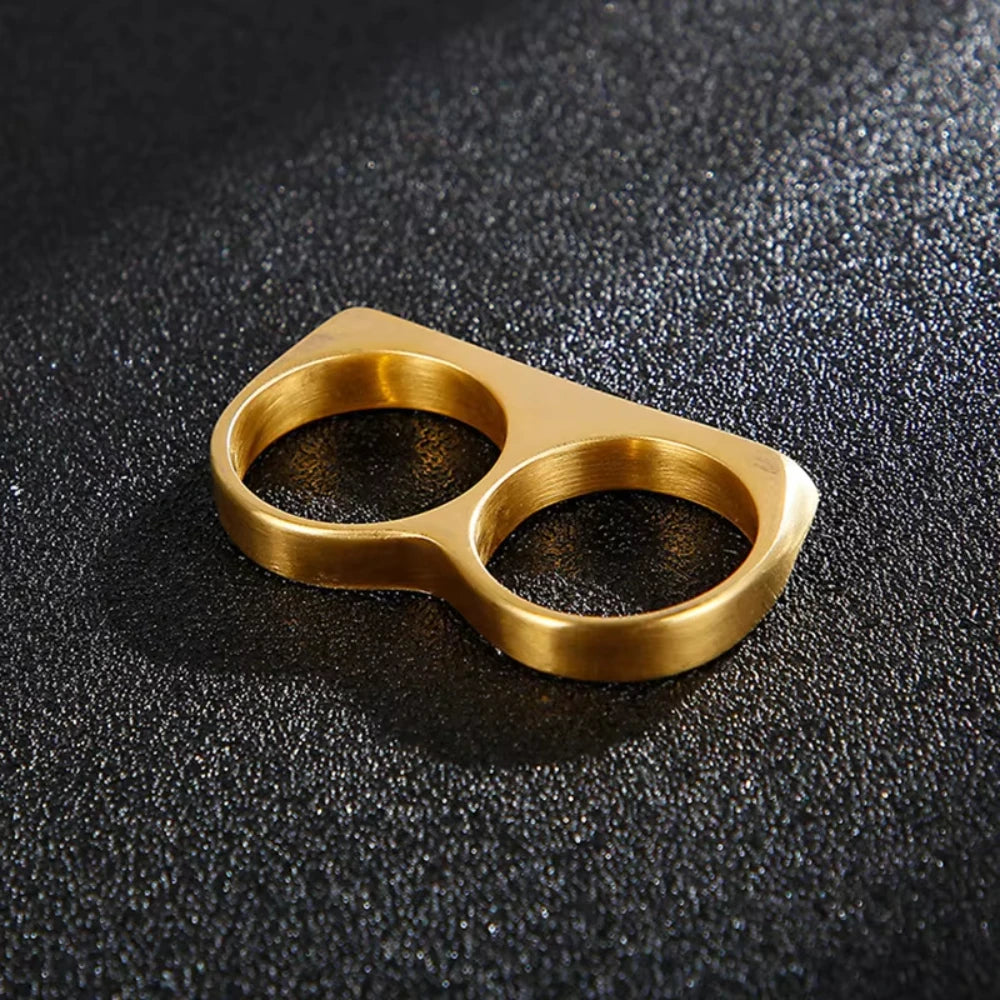 Cool Hiphop Ring Fashion Black Gold Silver Color Double Finger Brass Knuckles Rings Unisex Jewelry Birthday Charm Gifts