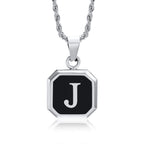 Initials Necklaces for Men Women,A-Z 26 Letters Black Square Stainless Steel Pendant Collar,45-60CM Twisted Rope Chain
