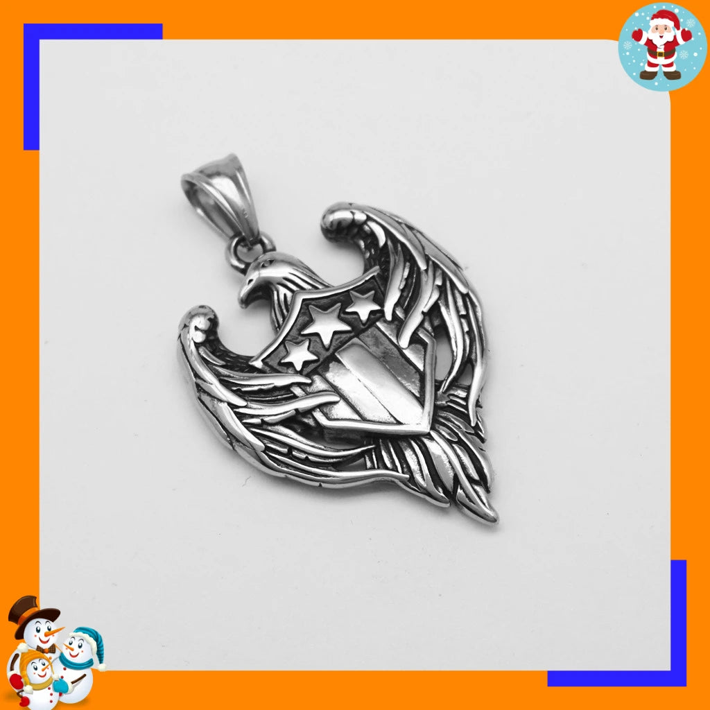 Double Wings Eagle Shield Pendant — Stainless Steel