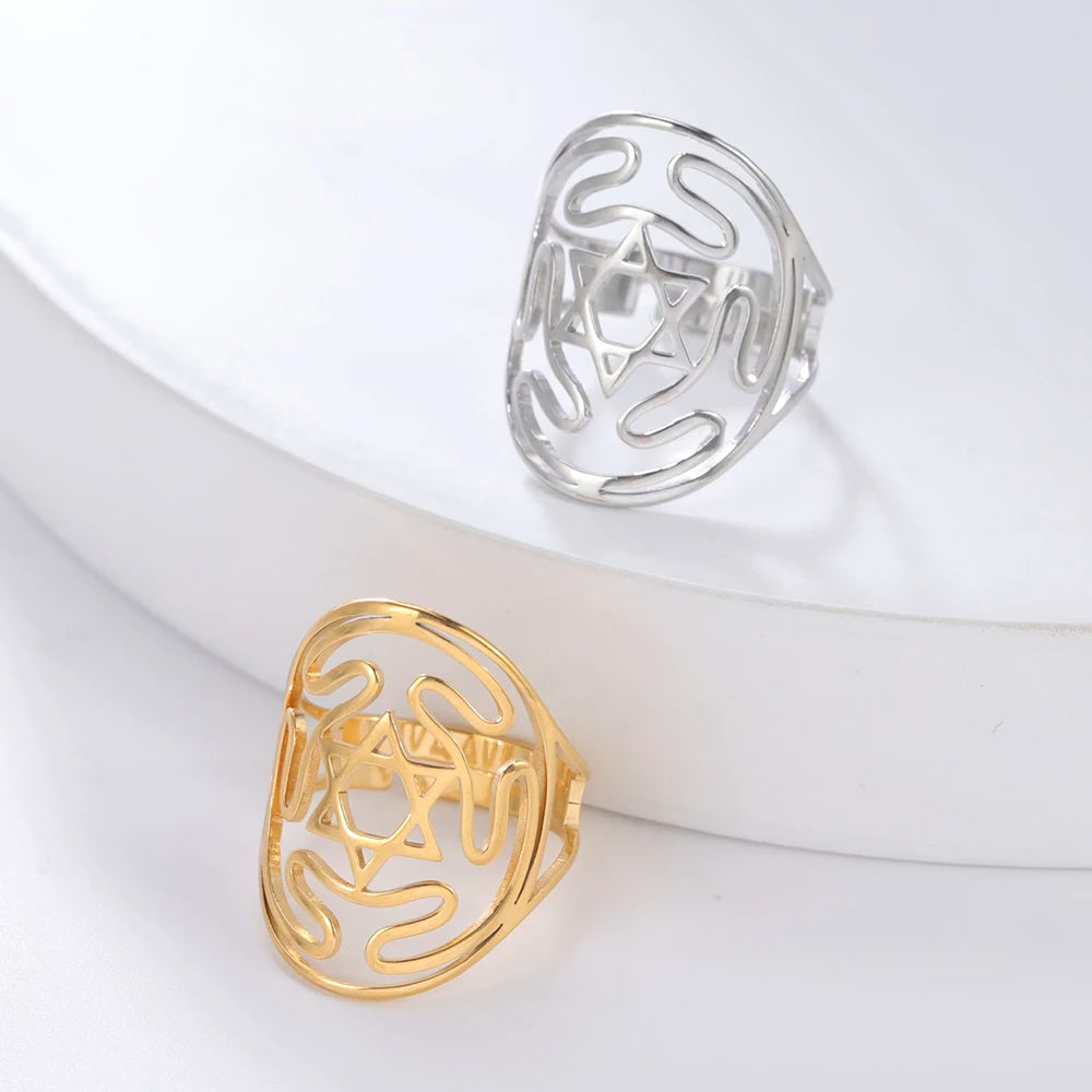 Wheel of Hecate Symbol Adjustable Ring — Stainless Steel