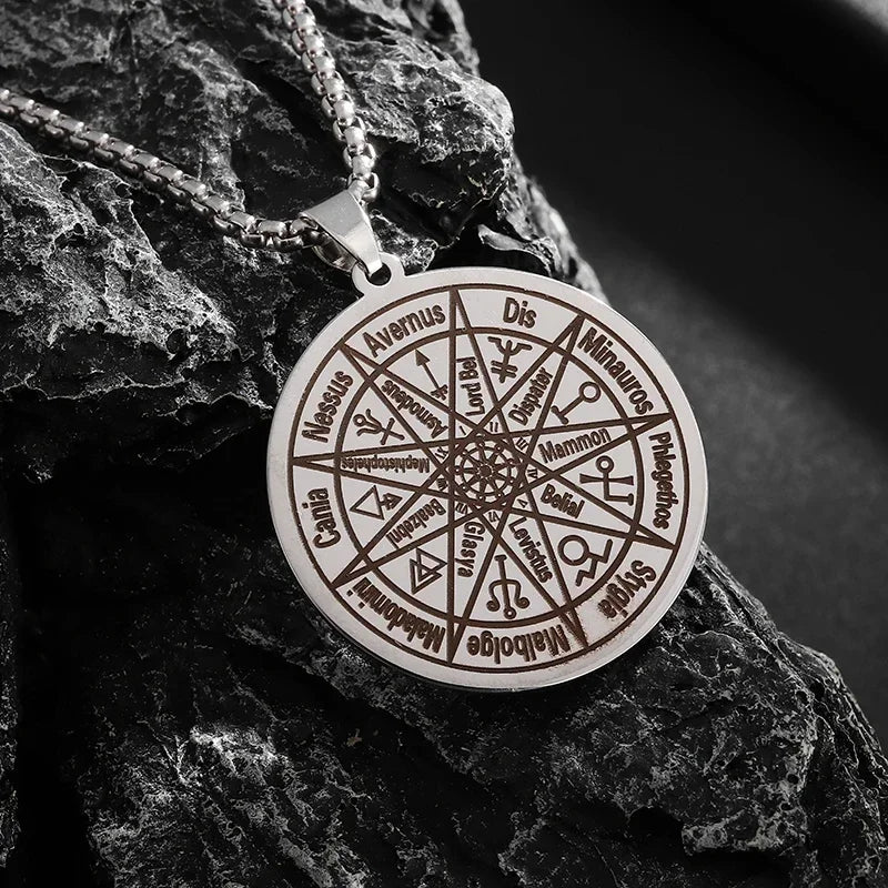 Stainless Steel Solomon Flower of Life Chakra Spirituality Necklace Archangel Sacred Geometry Metatron Pendant Jewelry Men Women