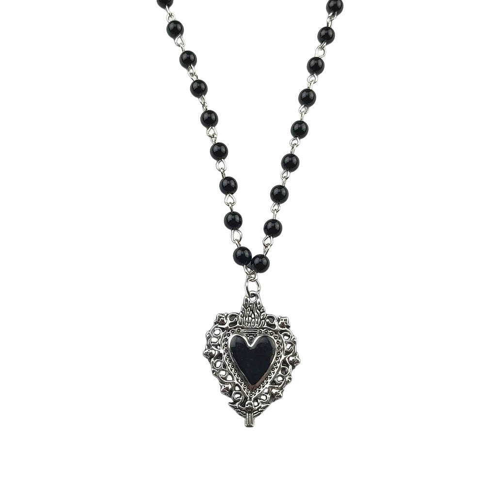 Gothic Bat Cross Rosary Necklace for Women Fashion Mystery Witch Jewelry Accessories Gift Silver Color Bat Charm Vampire Choker