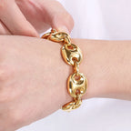 Luxury Gold Color Man Bracelets for Men 316L Stainless Steel 19MM Width Coffee Bean Style Chain Men's Bracelets