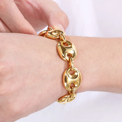 Luxury Gold Color Man Bracelets for Men 316L Stainless Steel 19MM Width Coffee Bean Style Chain Men's Bracelets