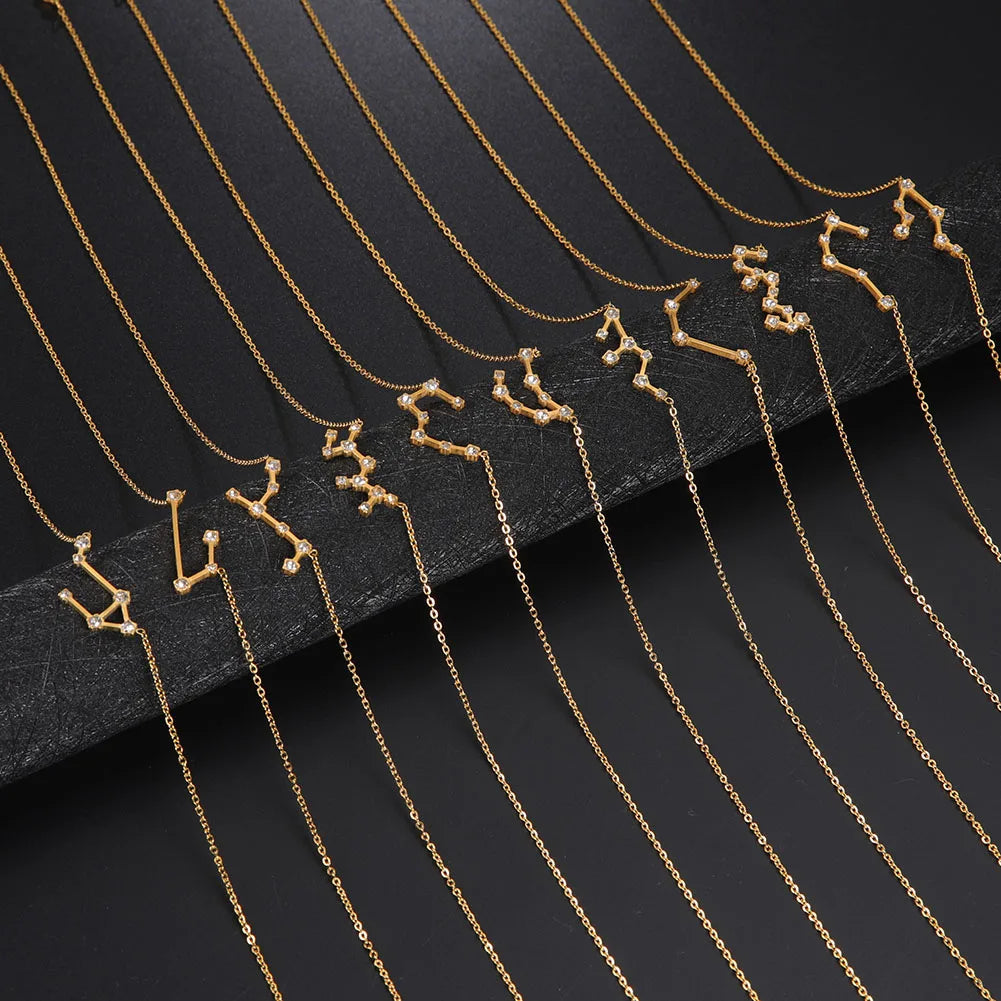 Unift Clear Zircon Zodiac Constellation Women Necklaces Star Sign Pisces Aries Taurus Pendant Fashion Horoscope Amulet Jewelry