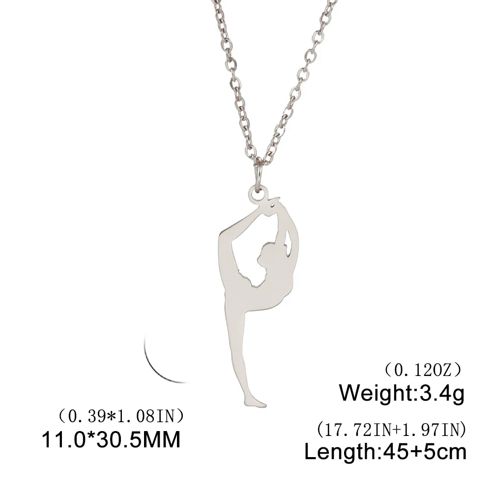 Unift Stainless Steel Sport Women Necklace Runner Rhythmic Gymnastics  Silhouette Pendant Fashion Birthday Jewelry Wholesale