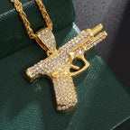 Silver Iced Out Pistol Pendant Necklace