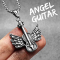 Angel Wings Violin Pendant Necklace Stainless Steel
