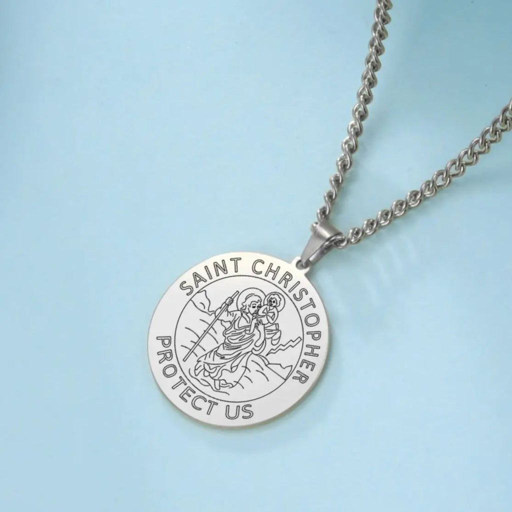 Dawapara Saint Christopher Medal Necklace Jesus Truet In You Amulet Catholic Jewelry Travelers Driver Gifts Stainless