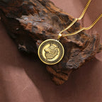 Vintage Wolf Head Necklace Brass 3D Embossed Wolf Coin Pendant Stainless Steel Chain Norse Animal Totem Jewelry Gift