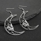 Gothic Skull Steel Earrings Crescent Moon Skeleton