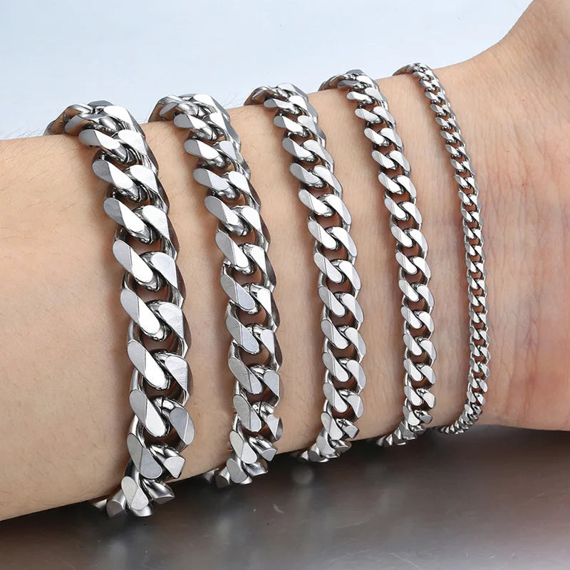 Titanium Steel Basic Curb Chain Bracelet for Men Stainless Steel Cuban Link Chain Wristband Classic Simple Heavy Male