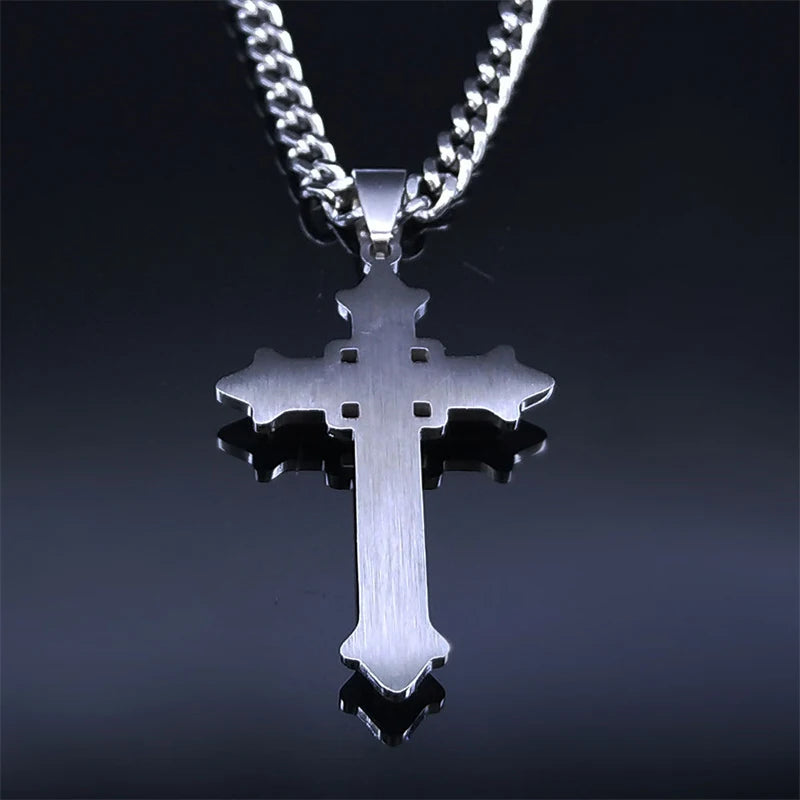 Gothic Cross Silver Pendant Christian Rhinestone
