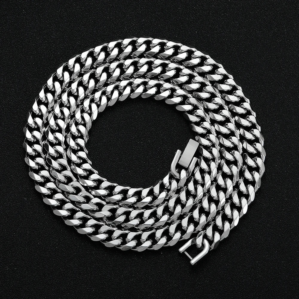 Width 8MM 316L Titanium Steel Golden Black Cuban Chain Necklace for Men Fashion Hip Hop Party Accessories Boyfriend Gift