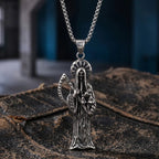 Silvery Stainless Steel Santa Muerte Grim Reaper Scales Pendant Necklace Gothic Mexican Dark Religious Jewelry Gift For Men Wome