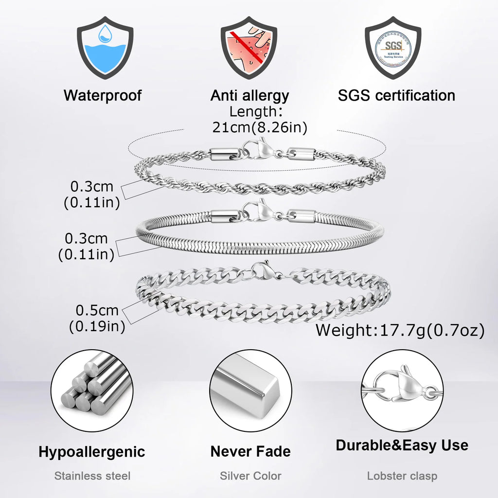 Cuban Chain Bracelet Set 3pcs — Stainless