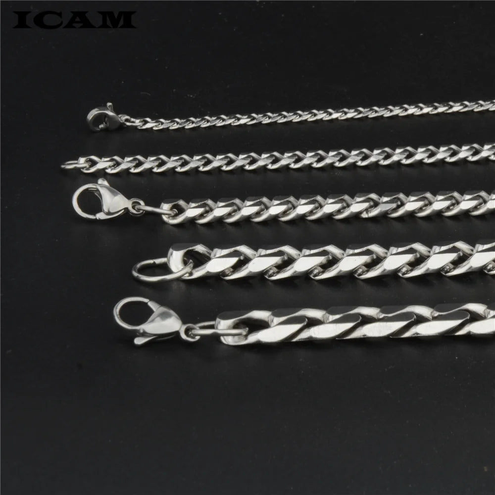 ICAM 3-11mm Men's Bracelets Silver Stainless Steel Curb Cuban Link Chain Bracelets For Men Women Wholesale Jewelry Gift