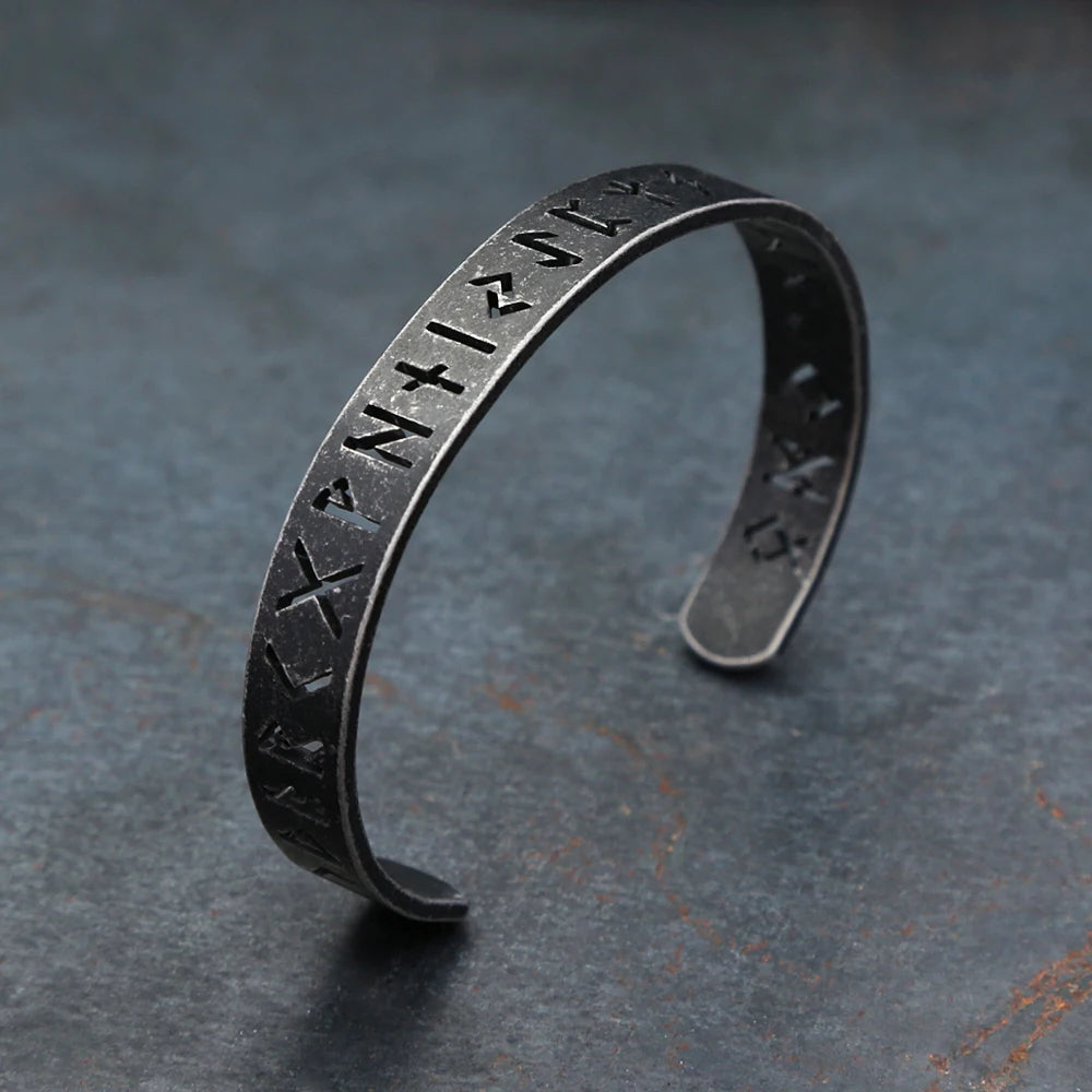 Viking Runes Cuff Bracelet — Stainless Steel
