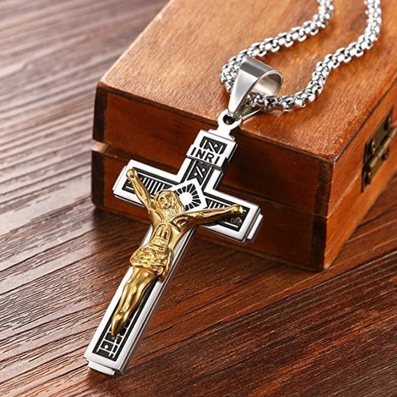 Vintage Catholic Cross Pendant Necklace — Amulet