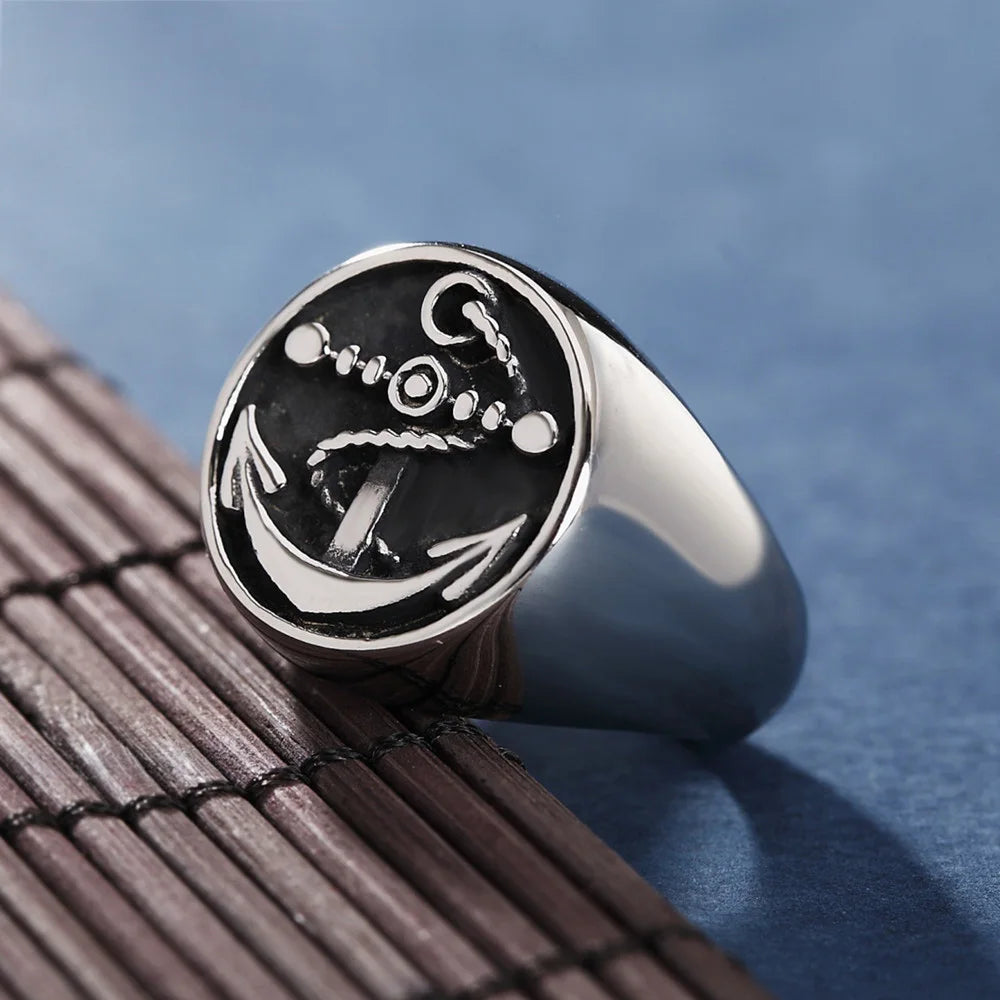 Viking Anchor Nordic Signet Ring — Stainless Steel