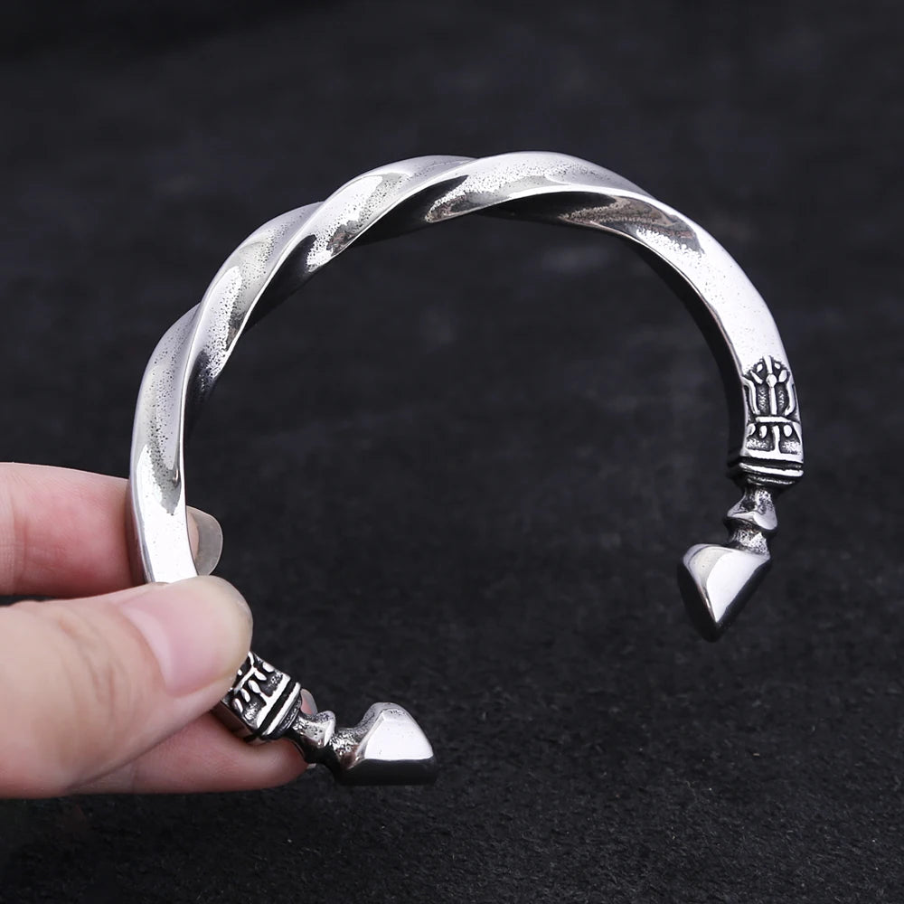 Retro Mobius Twist Horseshoe Open Cuff Bangles Men Stainless Steel Viking Symbol Bangle Punk Statement Jewelry Gift