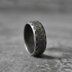 Ancient Rune Black Metal Ring 8mm Wide Stainless Steel Viking Ring with Old Norse Inscriptions Gothic Gift for Him & Her