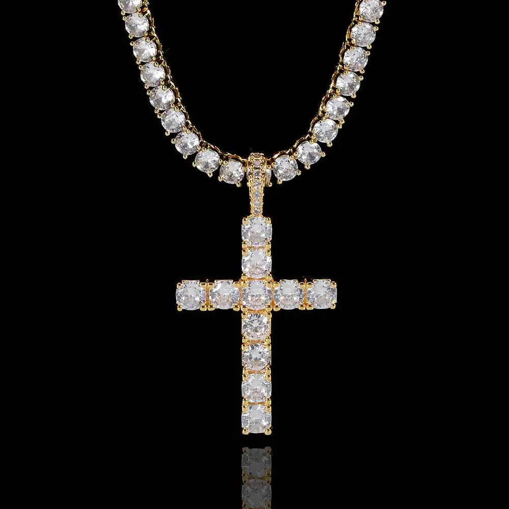 Fashion Simple Bling Cross Jewelry Iced Out Cubic Zirconia Diamond 18k White Gold Plated Cross Pendant Necklace For Men Women