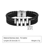 Leather 3-Layer Black Bracelet — Stainless Steel