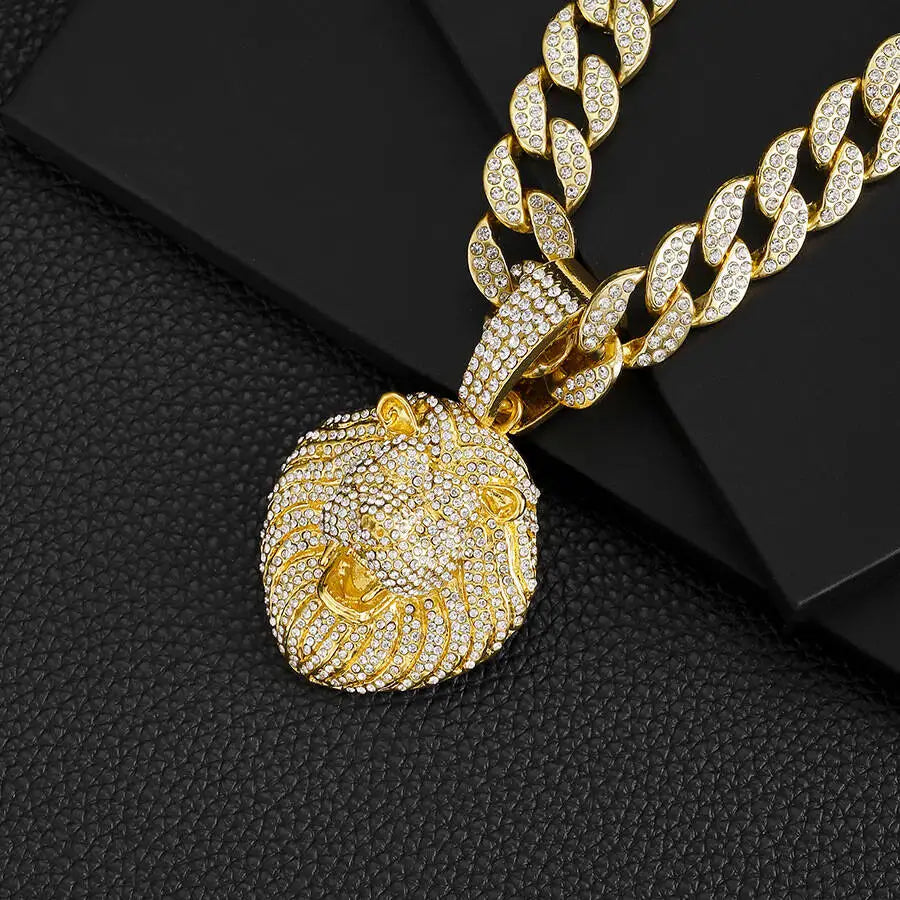 Iced Out D Lion Head Cuban Pendant
