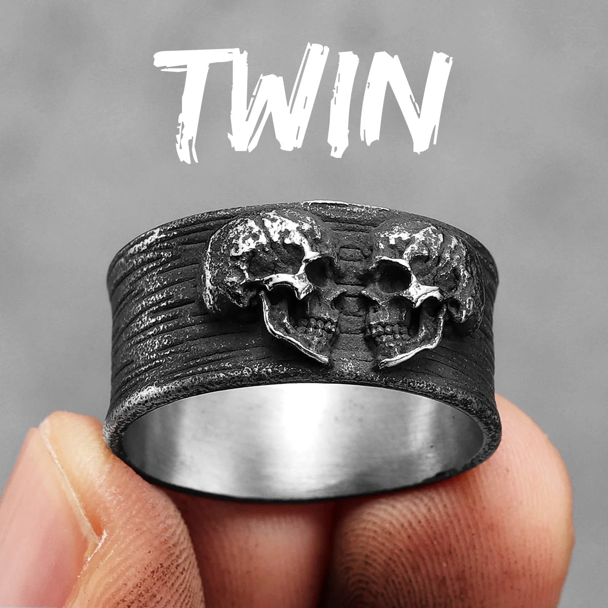 Twin Skull Ring Black — Stainless Steel