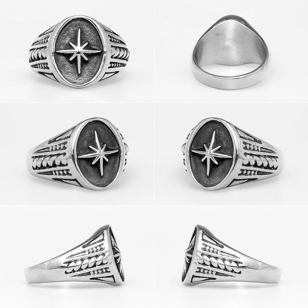 316L Stainless Steel Rings North Star Shining Fashion Men Cool Ring for Friend Rider Biker Jewelry Unique Best Gift