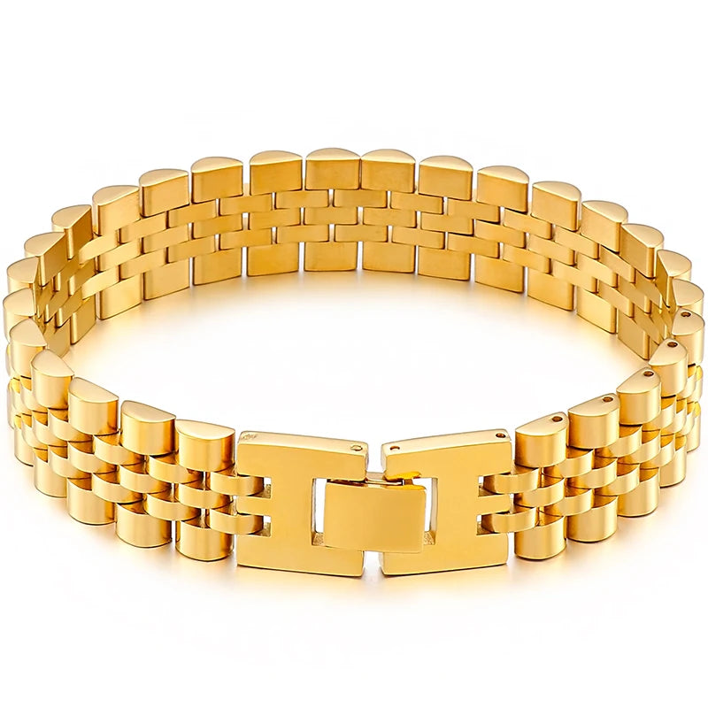 316L Stainless Steel Bracelet For Man Women 15MM Wide Link Watch Chain Men's Bracelets Necklaces Mannen Armband Hand