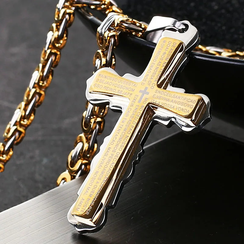 Catholic Bible Cross Byzantine Chain Necklace — Stainless Steel
