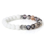 Tibetan Buddha Head Bracelets 8MM Natural Stone Tiger Eye Lava Beads Bangles For Women Men Fashion Couple Prayer