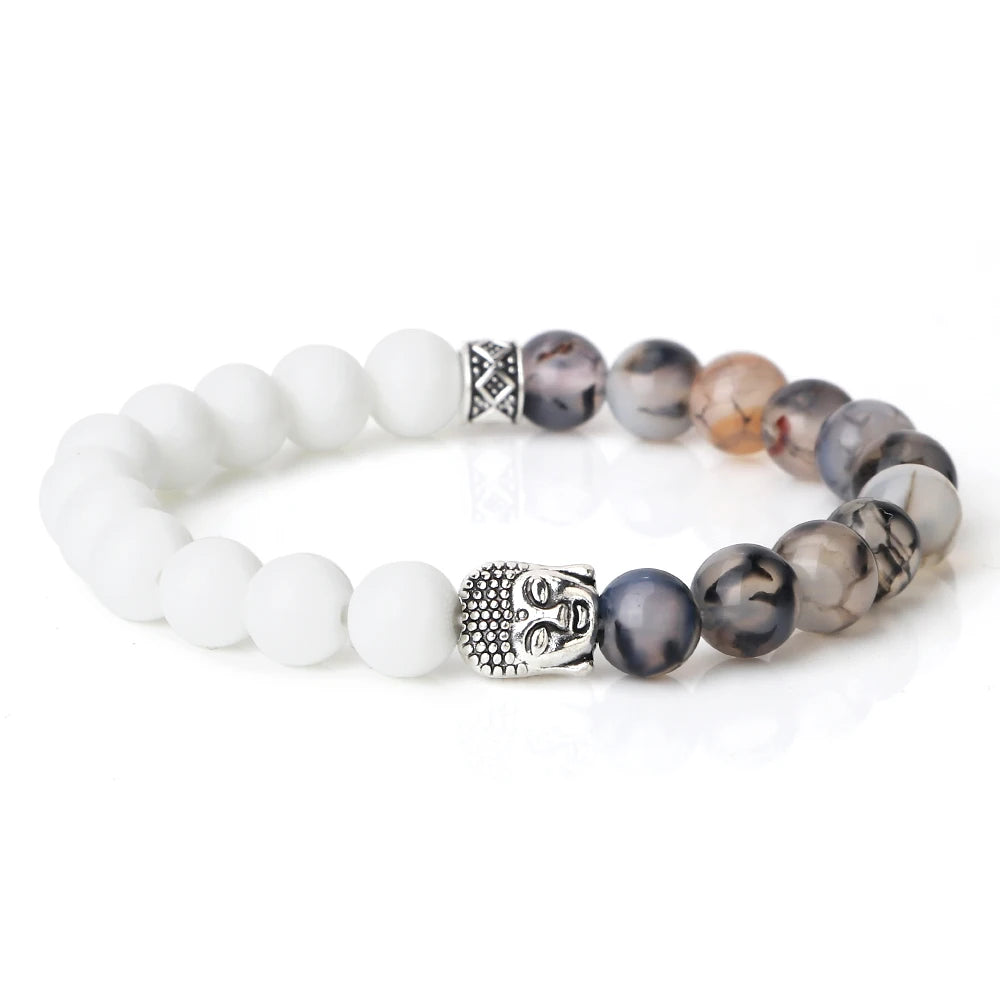 Tibetan Buddha Head Bracelets 8MM Natural Stone Tiger Eye Lava Beads Bangles For Women Men Fashion Couple Prayer
