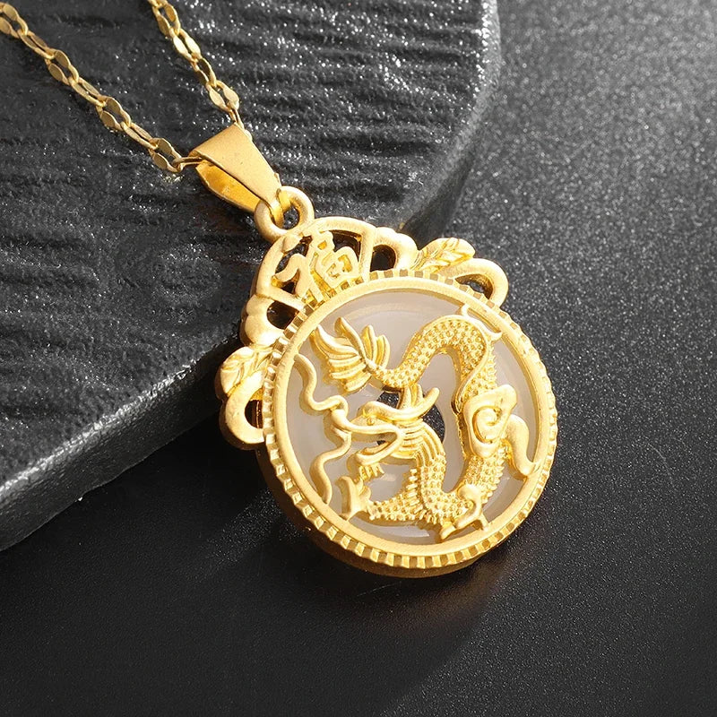 Zircon Auspicious Dragon Pendant — Stainless Steel