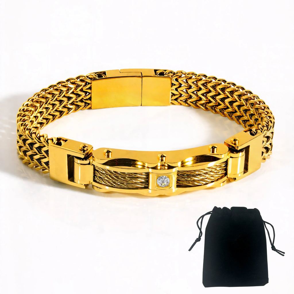 Punk Stainless Steel Bracelet 21 Cm Franco Link Chain Inlaid With Large-Grained Zircon Magnet Clasp