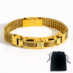 Punk Stainless Steel Bracelet 21 Cm Franco Link Chain Inlaid With Large-Grained Zircon Magnet Clasp