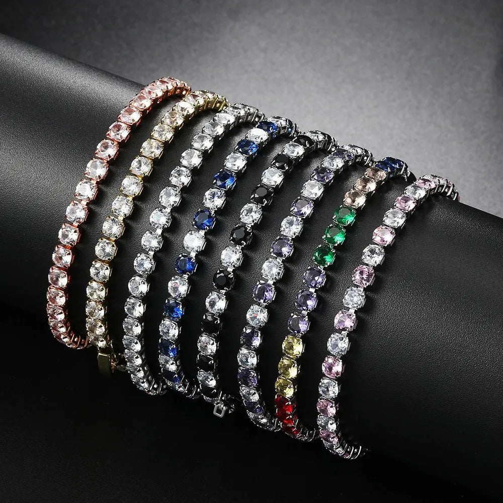 2026 New Hiphop Tennis Bracelets for Men Women Luxury Iced Out 4mm Zircon Crystal Gold Color Hand Chain Hippie Jewelry Gift