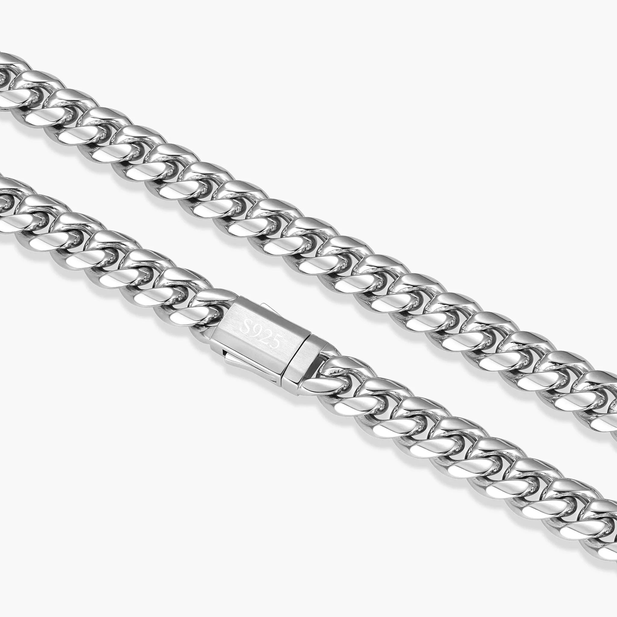 Silver Cuban Chain Necklace Stainless Steel 8/10/12MM