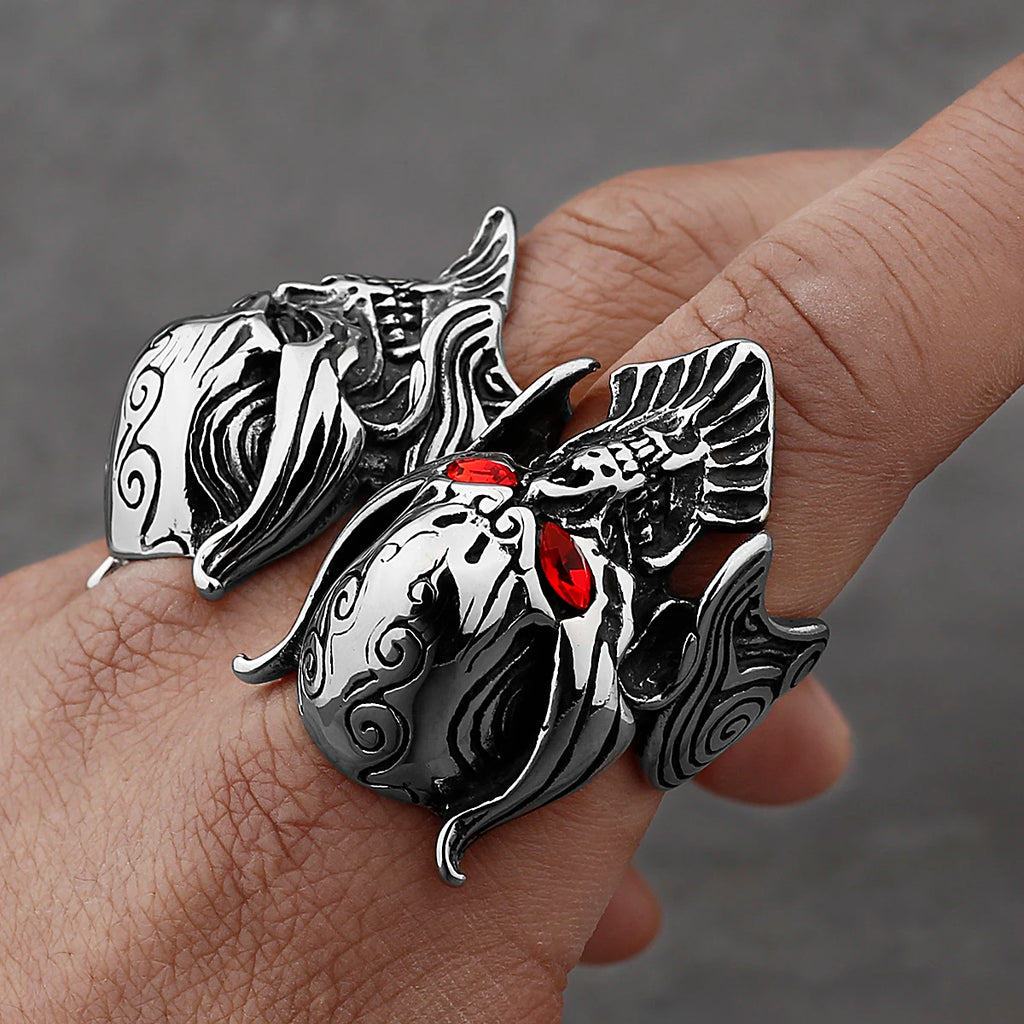 Stainless Steel Ring Domineering Wolf Tooth Armor Men's High Quality Fashion Biker Red Eye Hell Devil Ring Jewelry