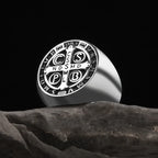 Saint Benedict Cross Men Rings Punk Hip Hop for Boyfriend Male Stainless Steel Jewelry Creativity Gift Wholesale