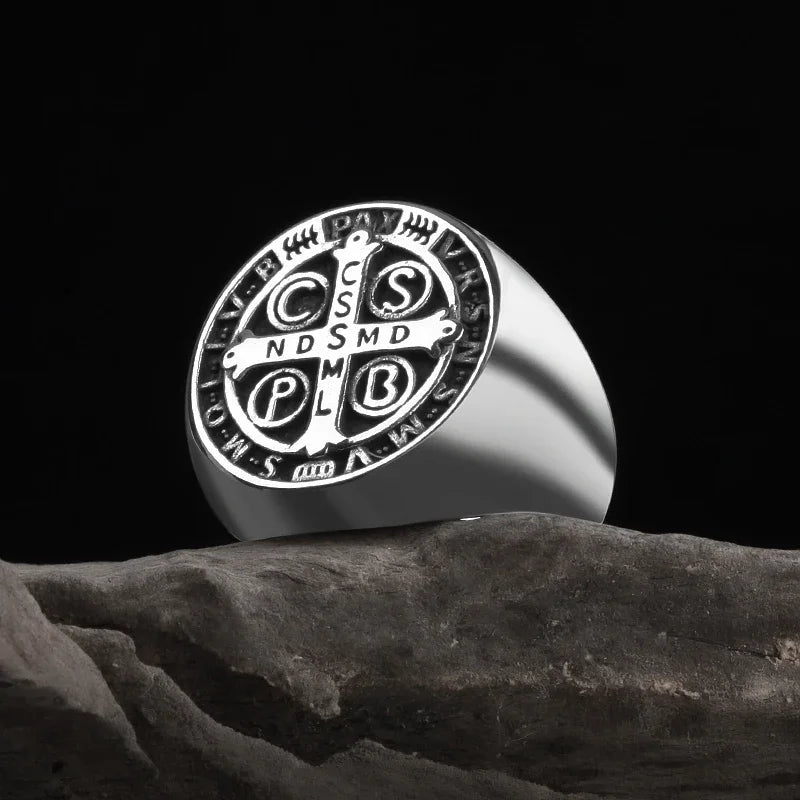 Saint Benedict Cross Men Rings Punk Hip Hop for Boyfriend Male Stainless Steel Jewelry Creativity Gift Wholesale