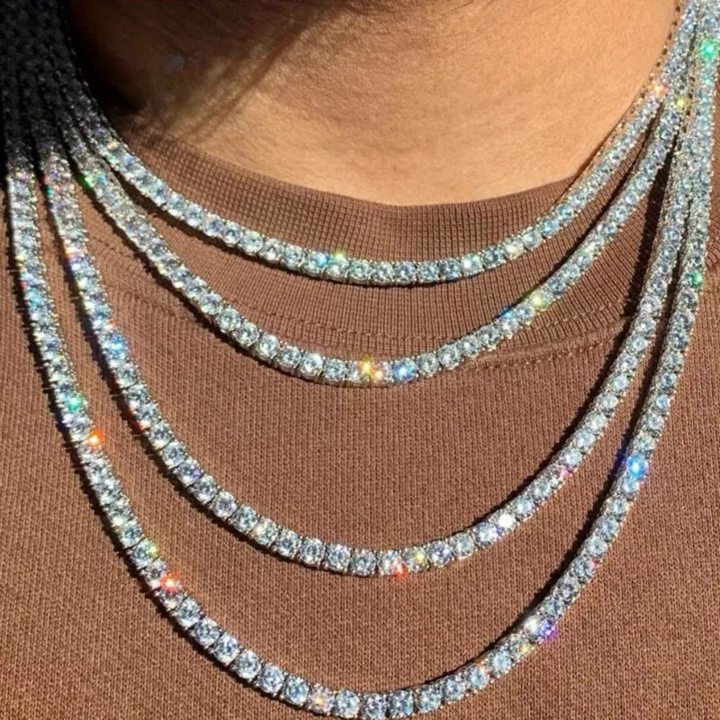 Hip Hop Tennis Chain Necklace Bling Bling Party Jewelry for Men Women Concerts Festivals Ideal Gift for Rapper Fans Trendsetters
