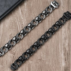 Punk Goth Matte Black Man Men's Bracelets Of Skull Head Cuban Link Chain Stainless Steel Skeleton Jewelry Boys Male